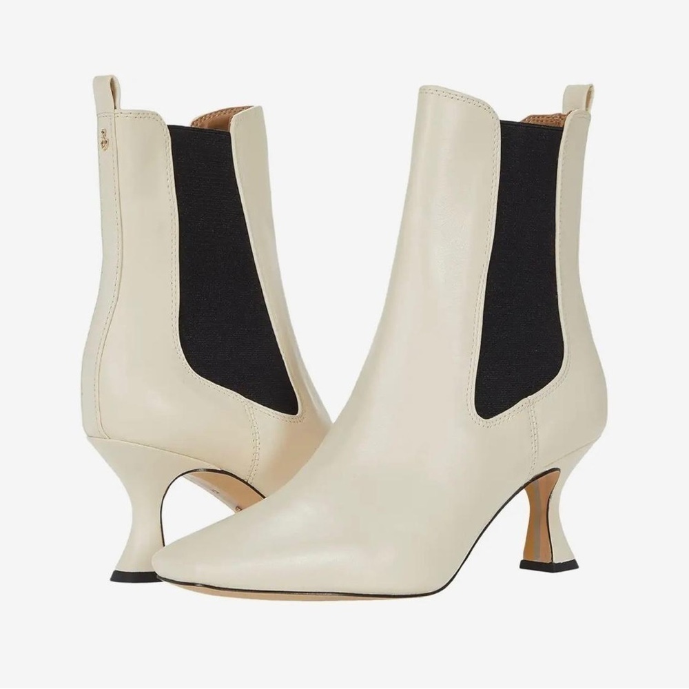 Sam Edelman Lani Kitten Heel Leather Ankle Boots in Ivory - NWT - Picture 2 of 12